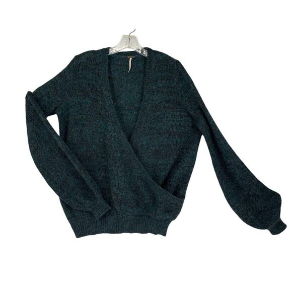 Free People Karina Green Faux Wrap Sweater Pullover Size Small Heathered - Picture 2 of 10
